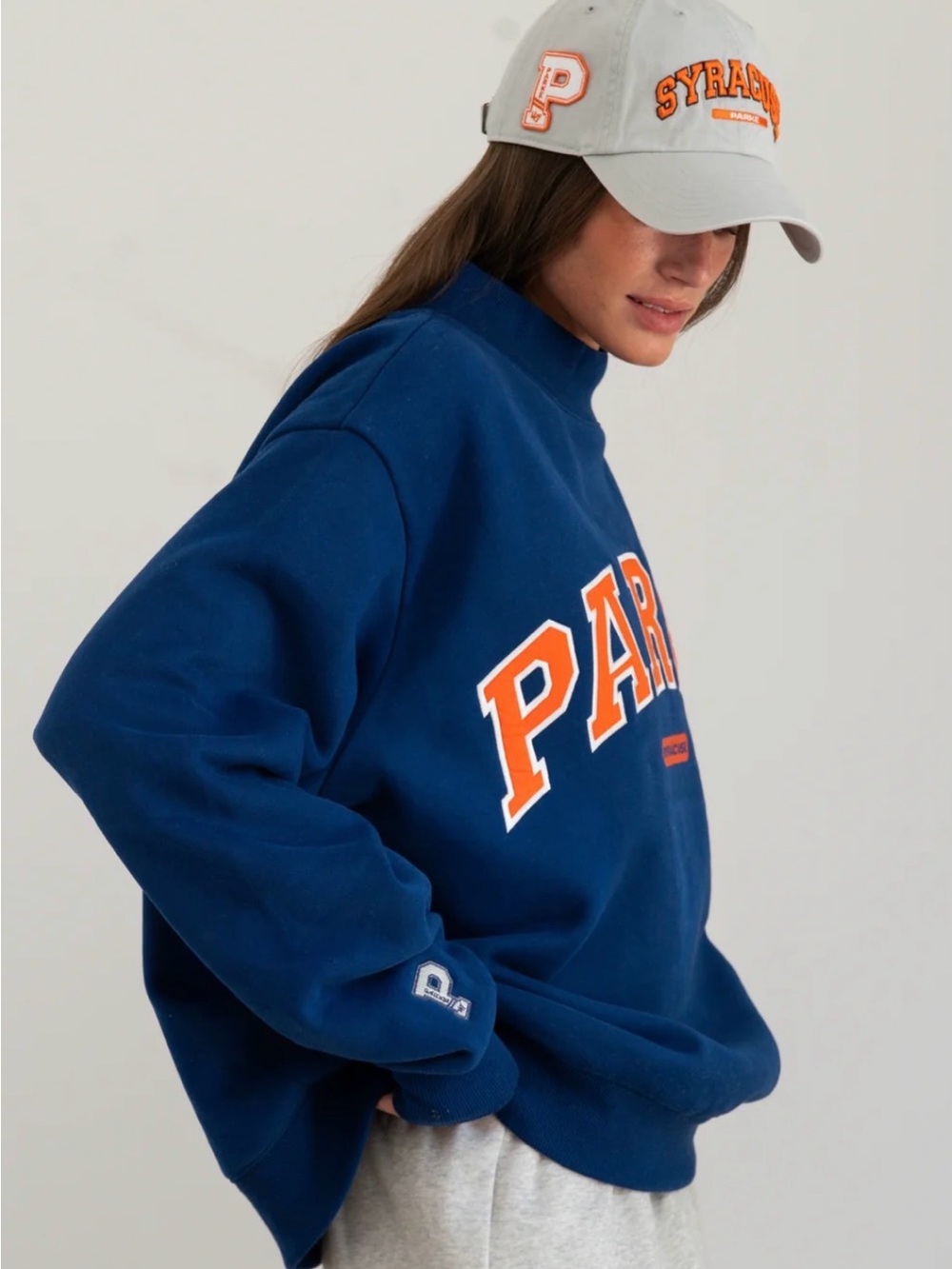Park Embroidered Crewneck Syracuse Sweatshirt in Blue/Orange